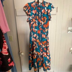 Haptics Floral Midi Dress in Teal and Orange